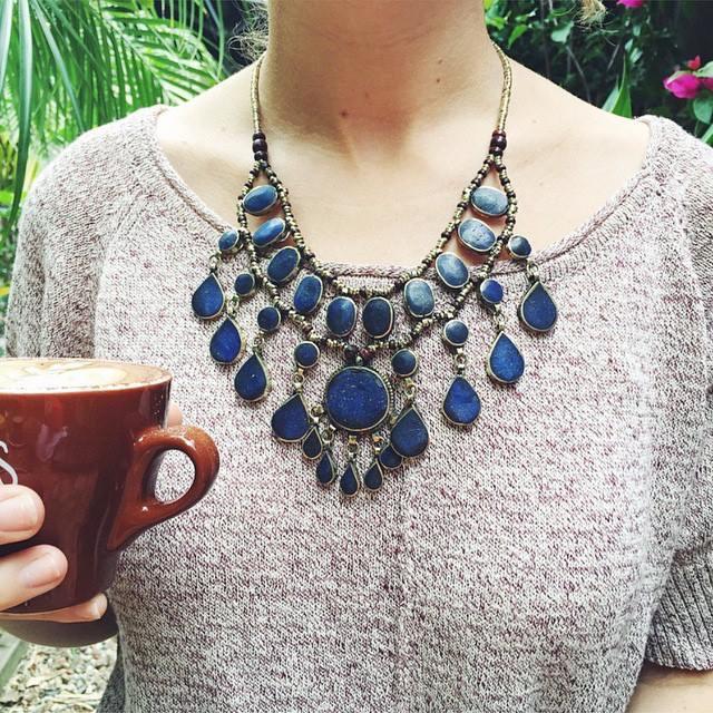 Tribal lapis lazuli stone boho necklace