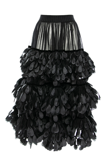 Black Ruffle Skirt with 3D Appliqué | Luxury Statement Fashion | BEUNICA