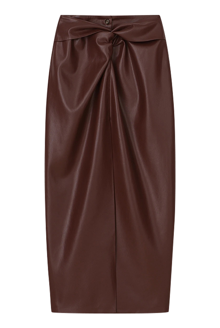 Leane Knotted OKOBOR? Alt-leather Front Sarong Style Skirt