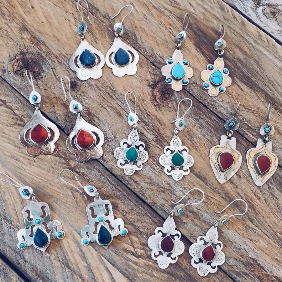 Gold Gilded Turkmen Teke Earrings - Carnelian