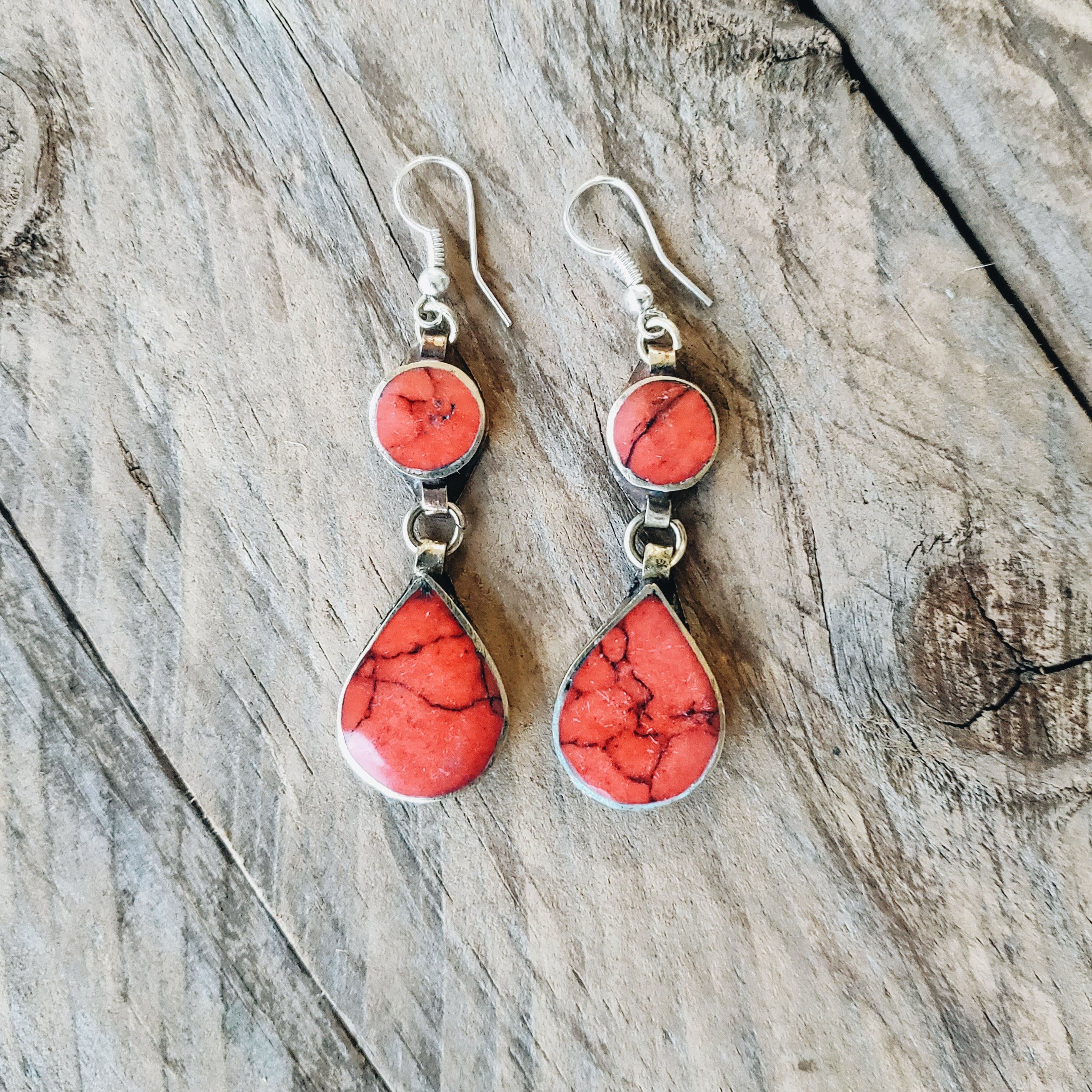 Tribal Red Stone Earrings