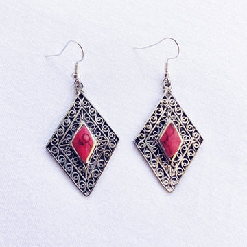 Diamond tribal earrings - Red Stone