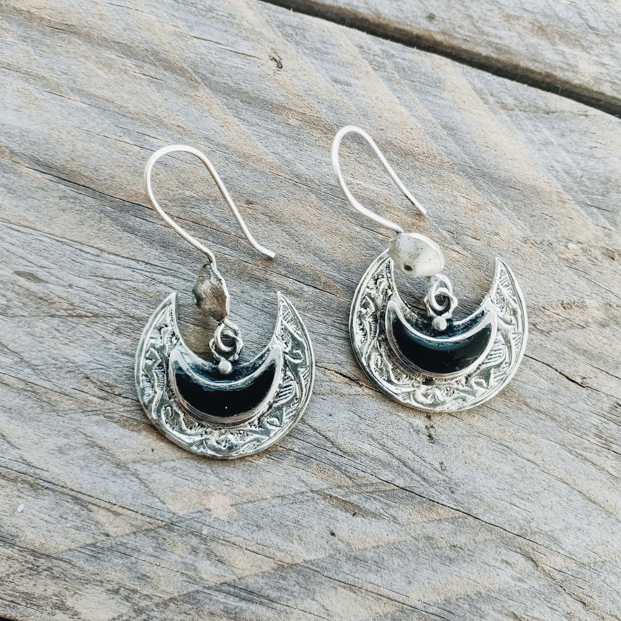 Crescent Kuchi Tribal Earrings - Black