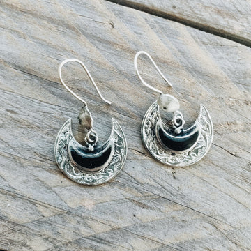 Crescent Kuchi Tribal Earrings - Black