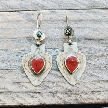 Gold Gilded Turkmen Teke Earrings - Carnelian