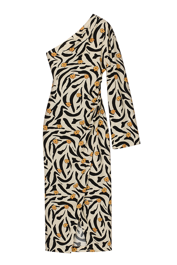 Florence Assymetric One Sleeve Wrap Dress Floral Animal