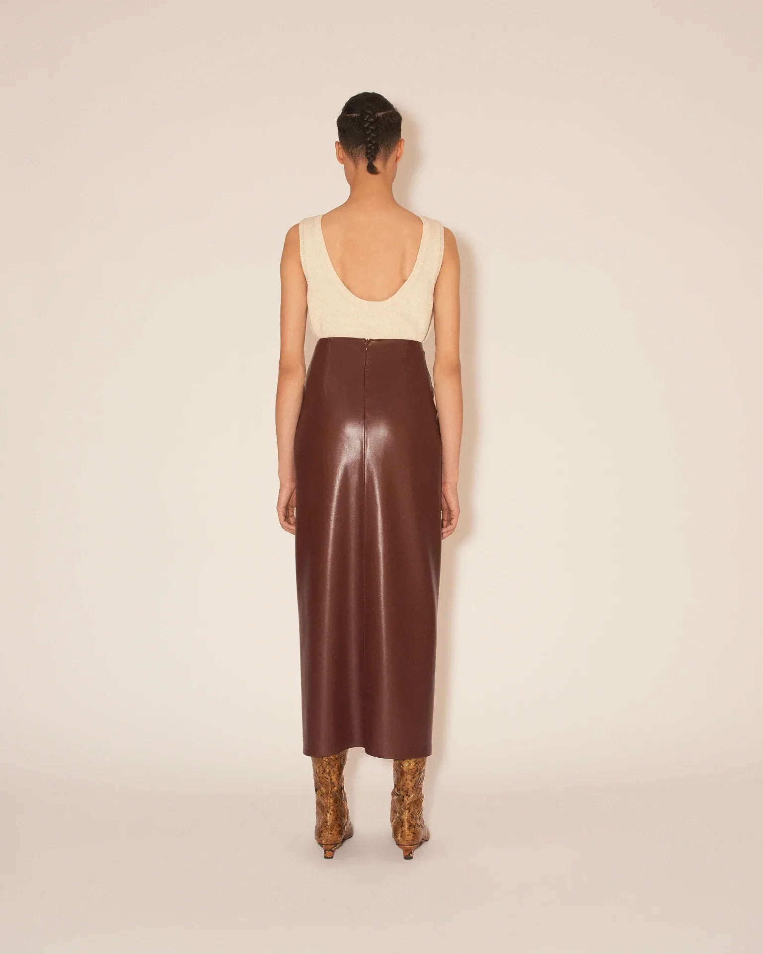 Leane Knotted OKOBOR? Alt-leather Front Sarong Style Skirt