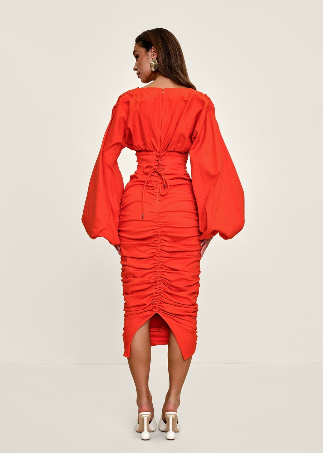 Anida Statement Sleeve Dress | Red Coral