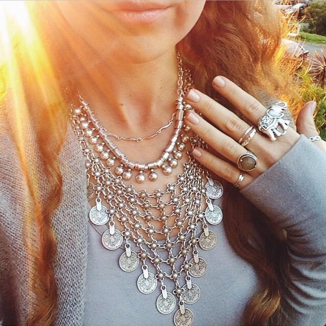 Anatolian Waterfall boho necklace with coins