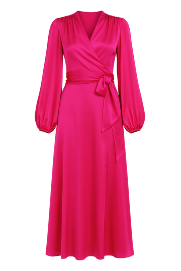 Silk Wrap Dress in Fuchsia Pink