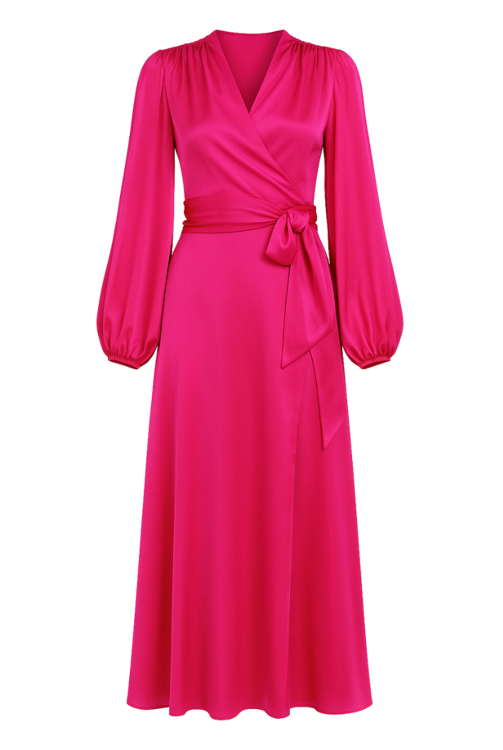Silk Wrap Dress in Fuchsia Pink