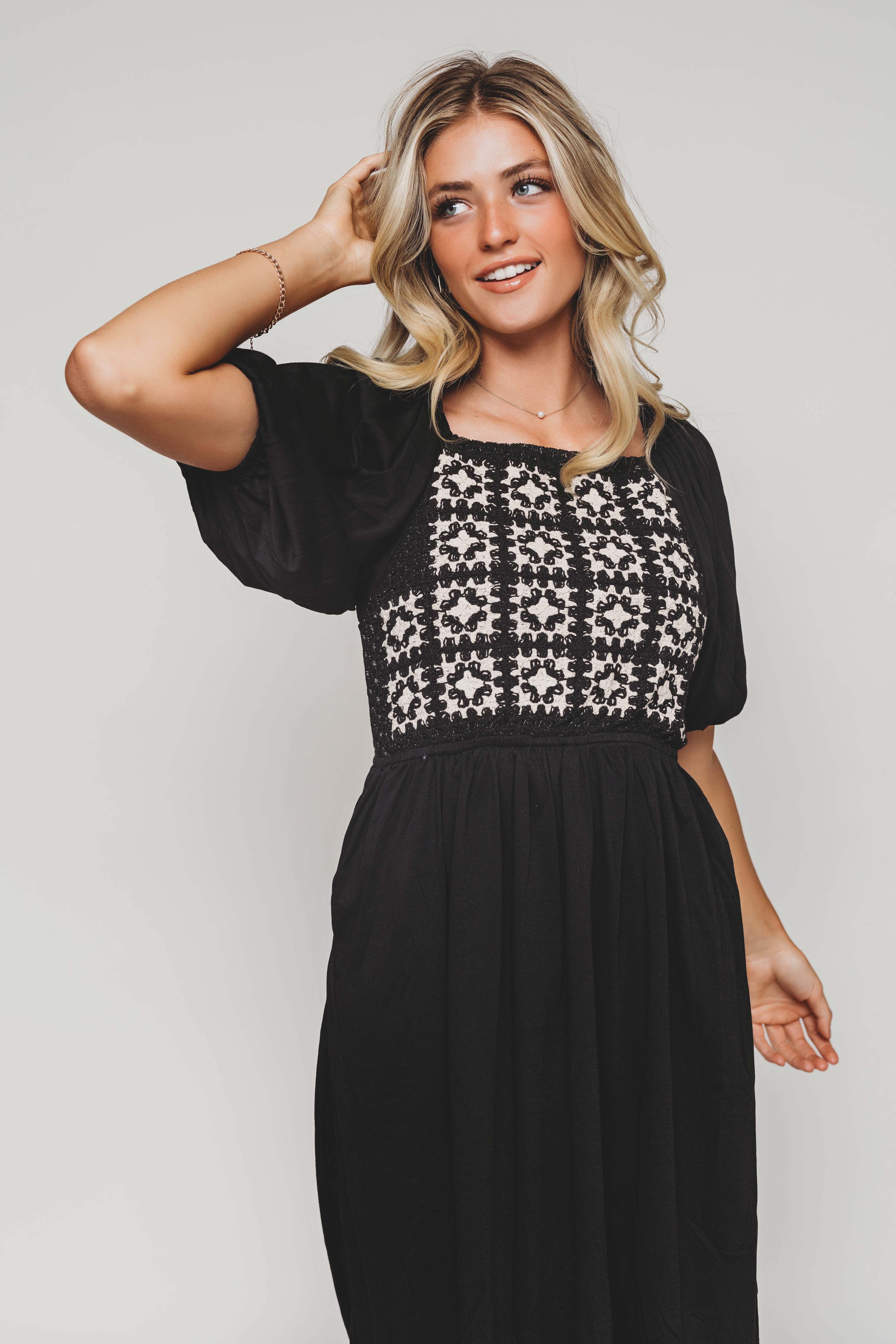 Norah Black Crochet Midi Dress - FINAL SALE