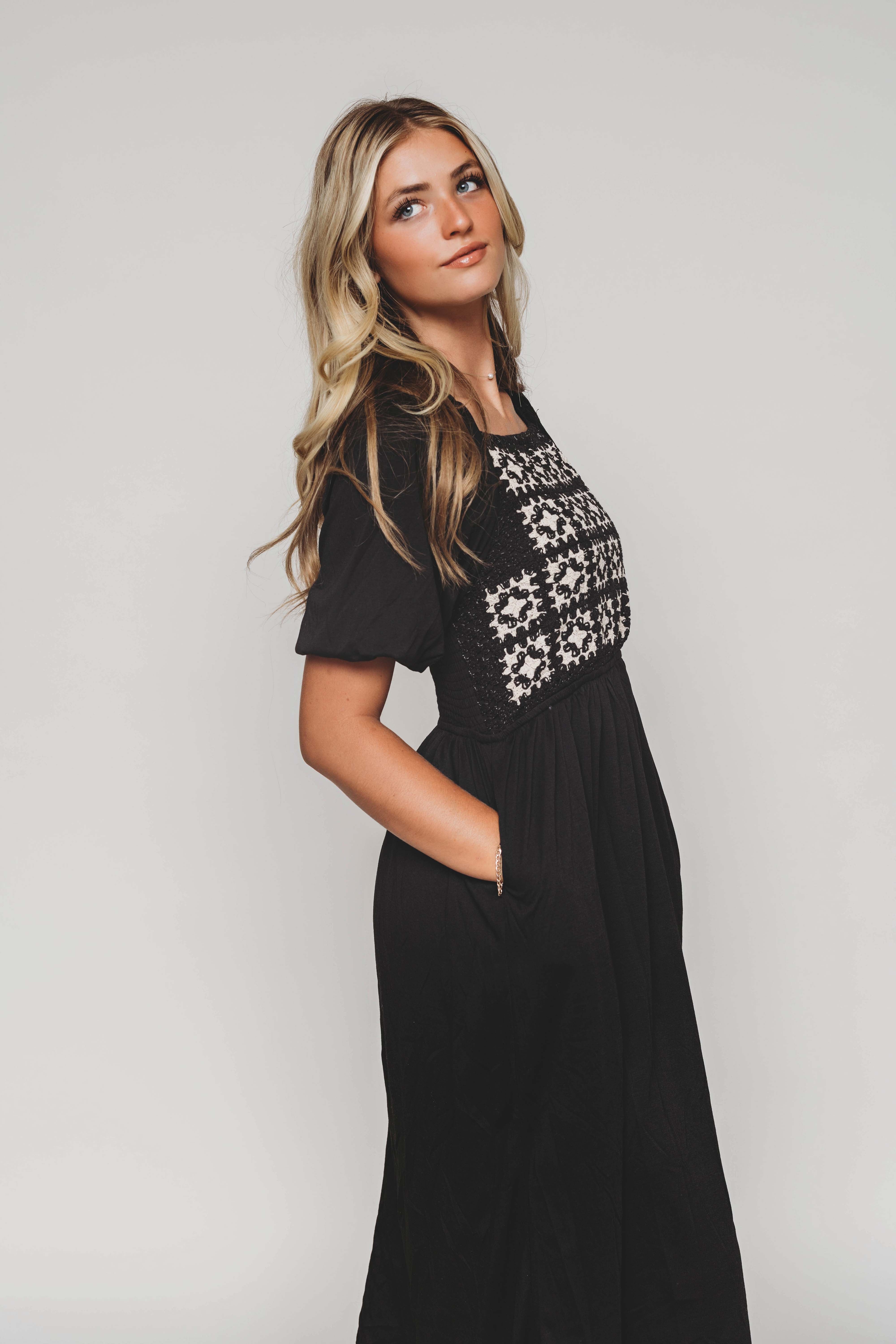Norah Black Crochet Midi Dress - FINAL SALE