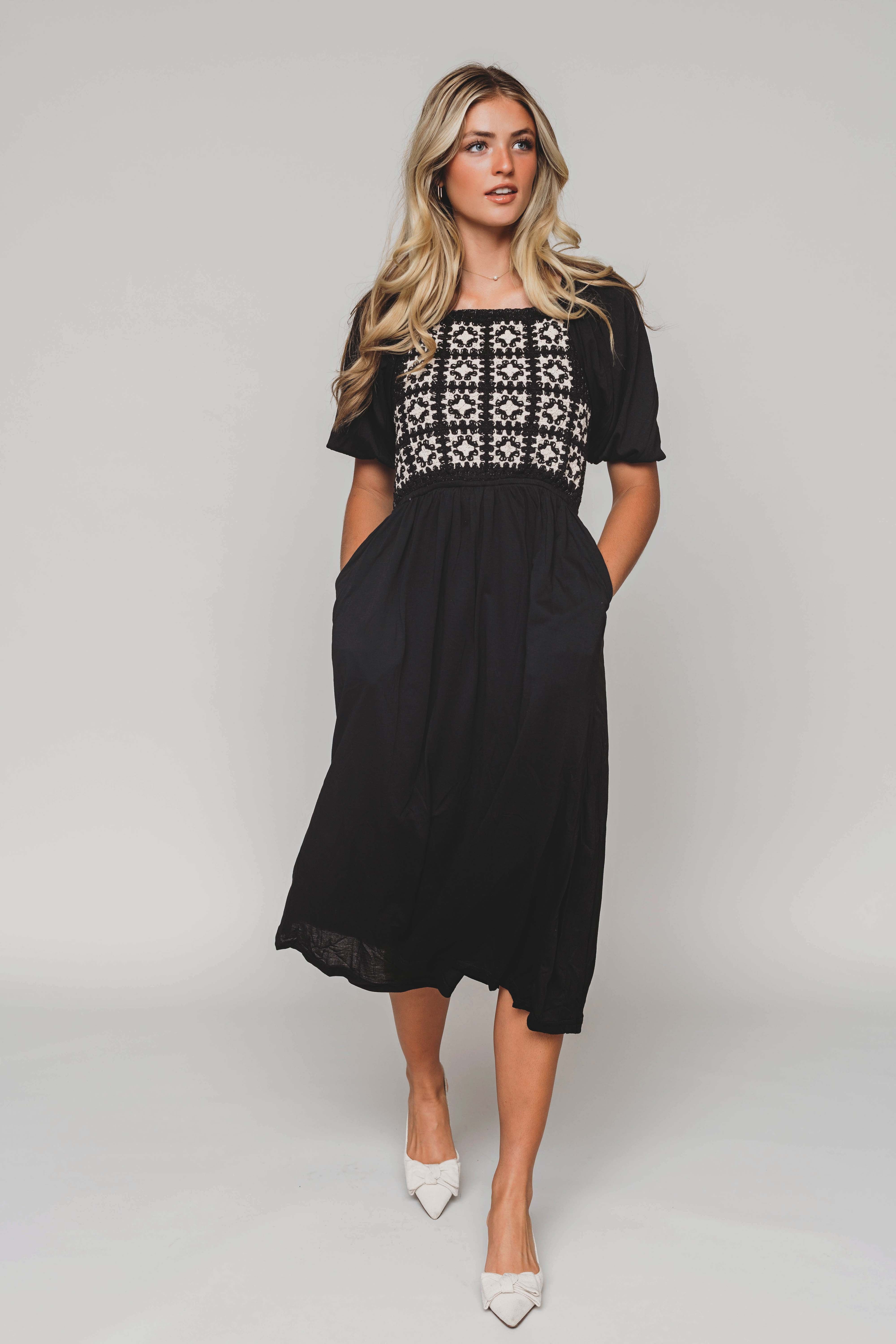Norah Black Crochet Midi Dress - FINAL SALE