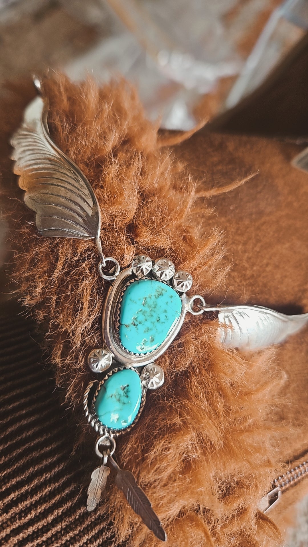 Native American Navajo Silver and Turquoise Feather necklace