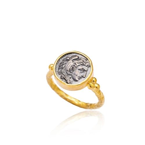 Gold Roman Medallion Ring - Sterling Silver
