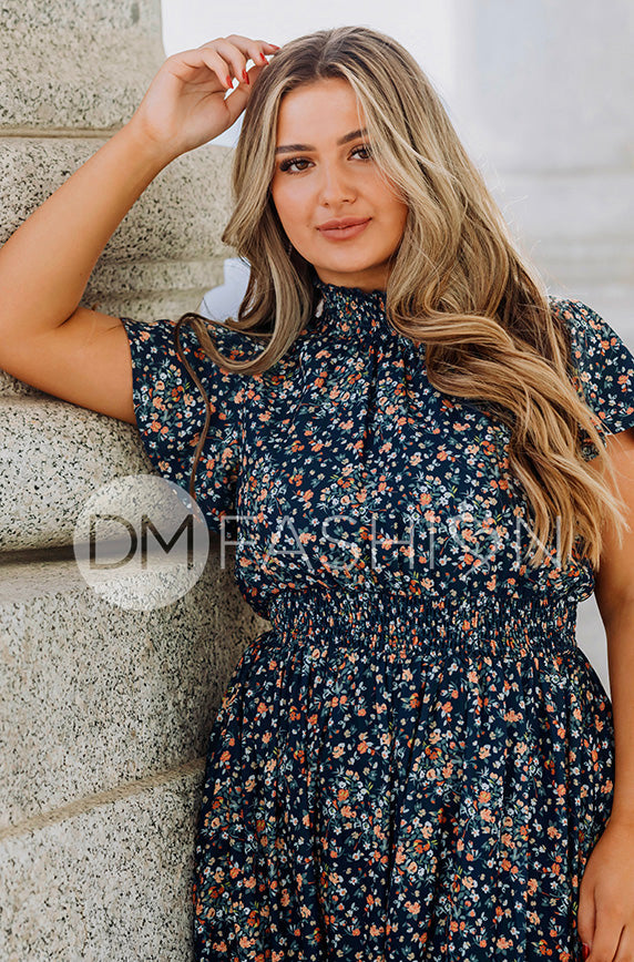 Skyler Navy Blossoms Smocked Maxi Dress ¨C DM Exclusive - Maternity Friendly - Restocking Spring 2026