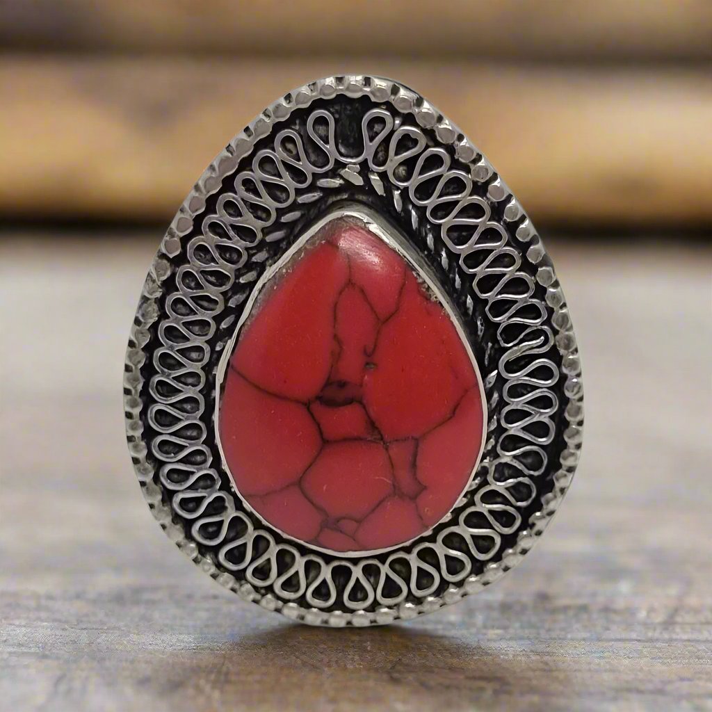 Red Stone Tribal Ring