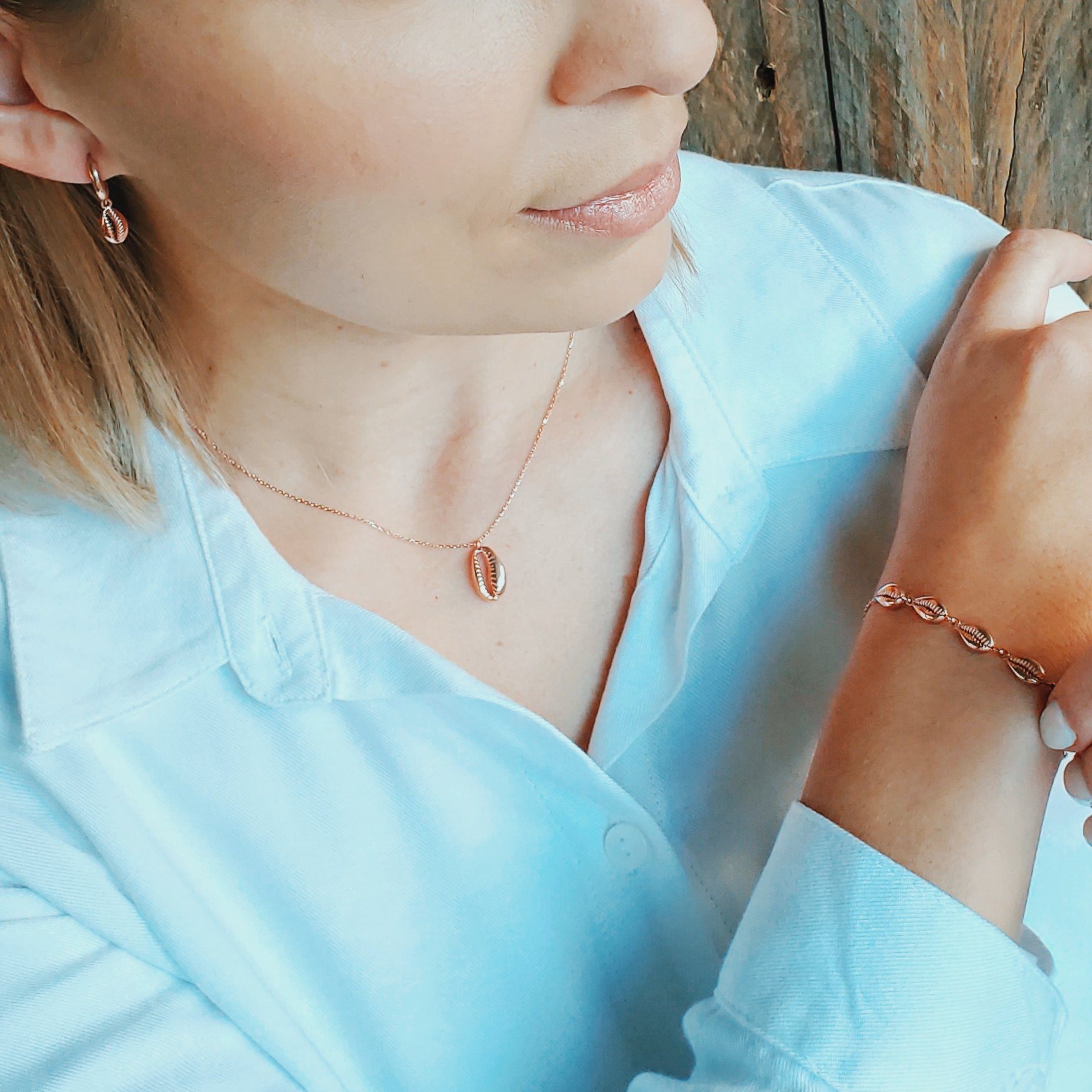 Cowrie Shell Pendant - Sterling Silver Gold Plated