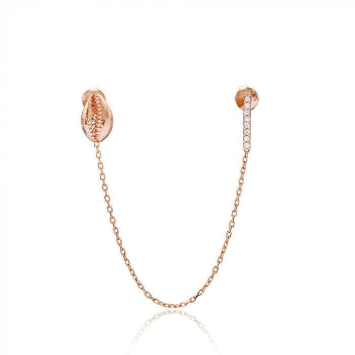 Rose Gold Double Piercing Cowrie Shell Earring - Sterling Silver