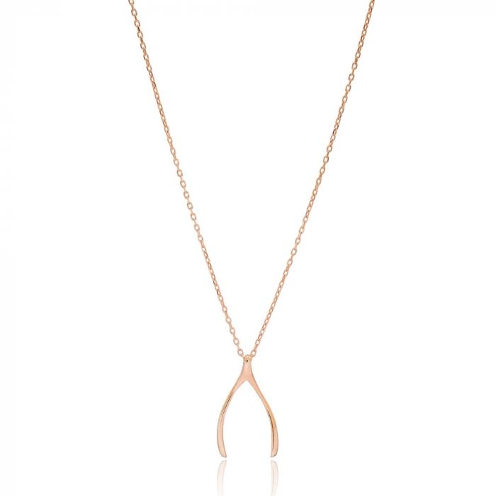 Rose Gold Wishbone Pendant - Sterling Silver