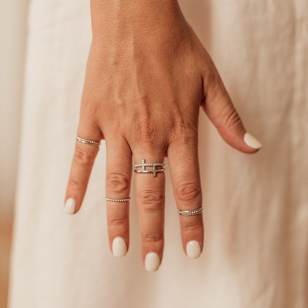 Turkish Sterling Silver Beaded Ring - Platinum Plated