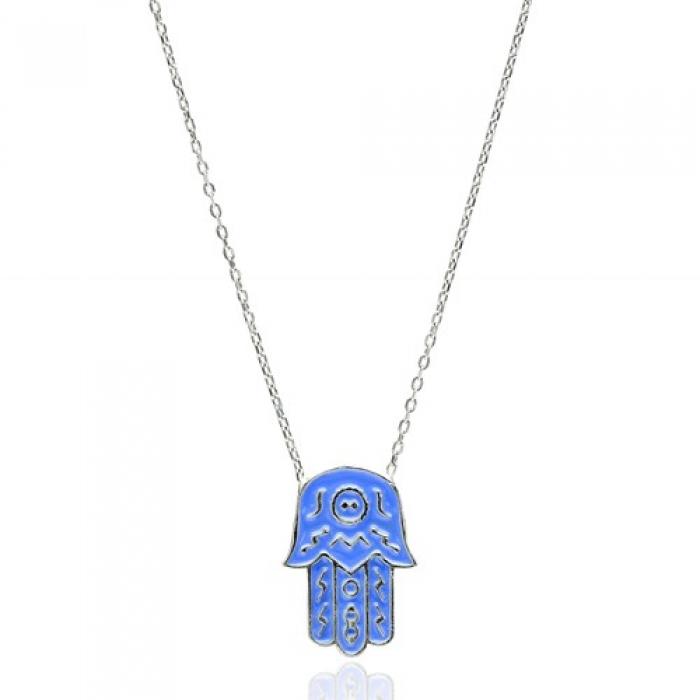 Silver & Blue Hamsa boho necklace - Sterling Silver