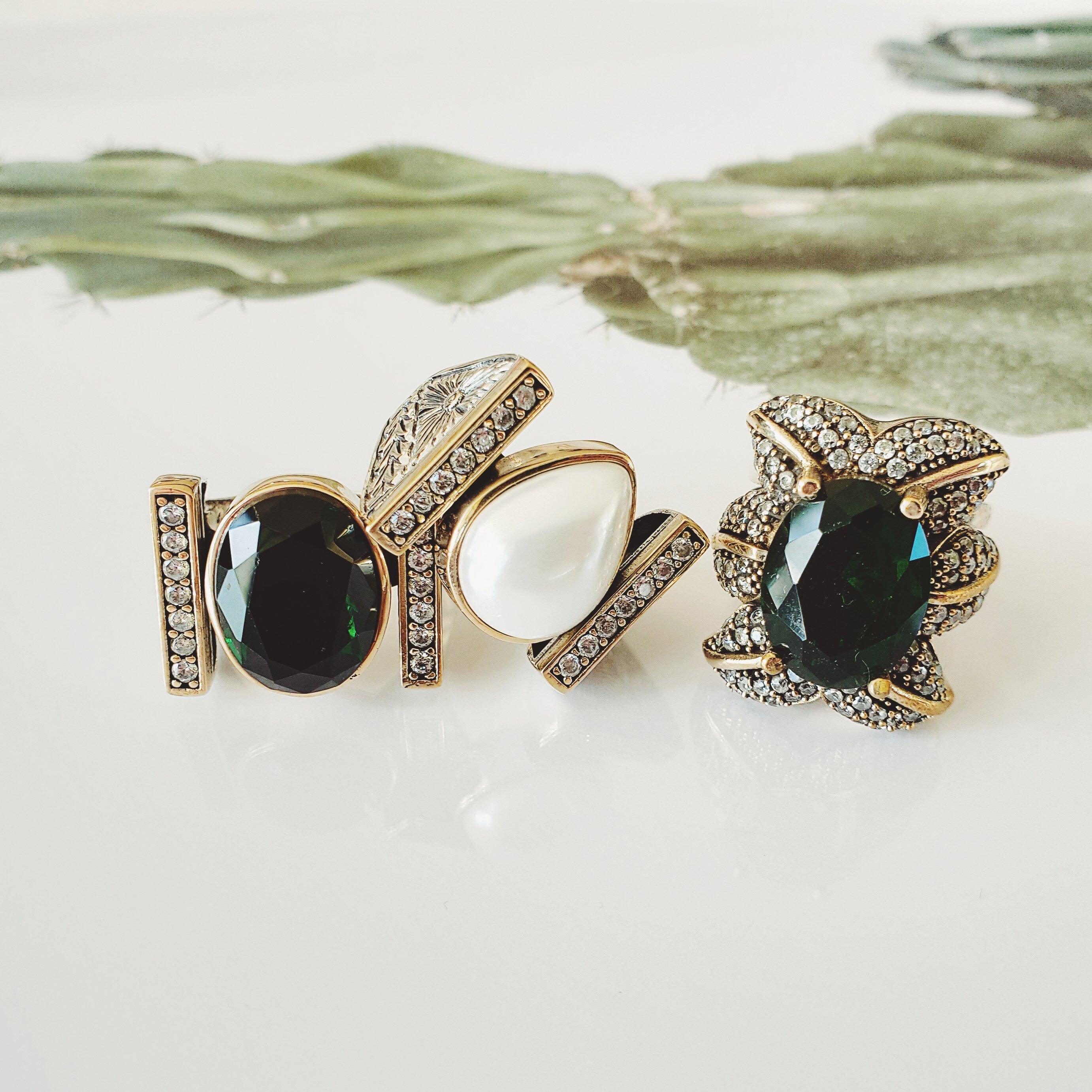 Emerald Goddess Ring - Sterling Silver