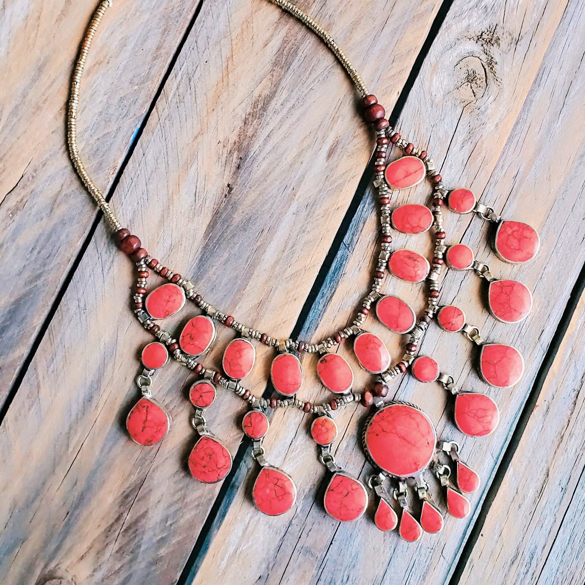 Tribal red stone boho necklace