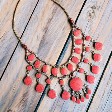 Tribal red stone boho necklace