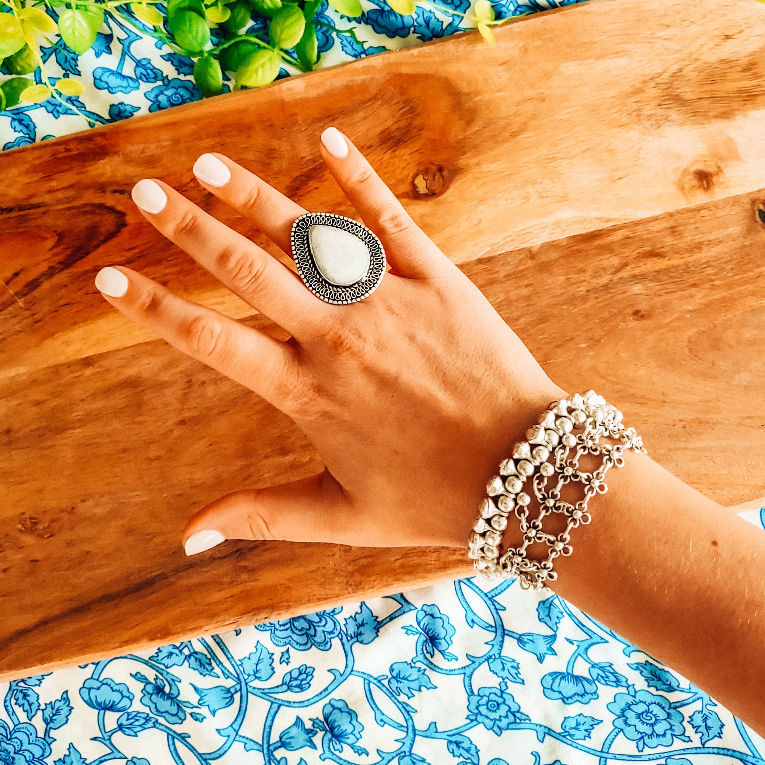 White Howlite Tribal Ring