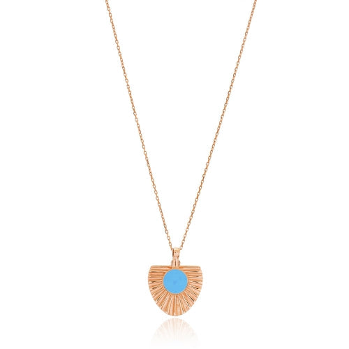 Turquoise Rose Gold Sun Pendant - Sterling Silver