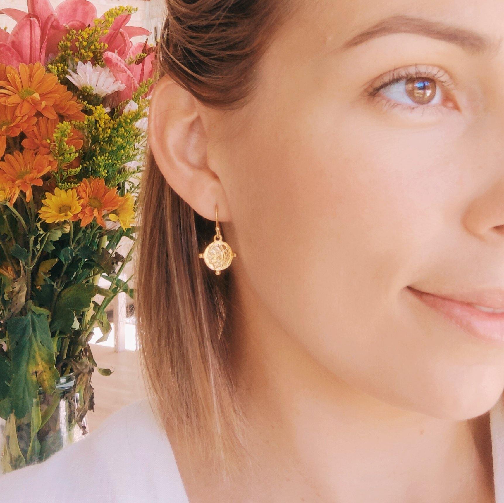 Vintage Roman Coin Earrings - Sterling Silver Gold Plated