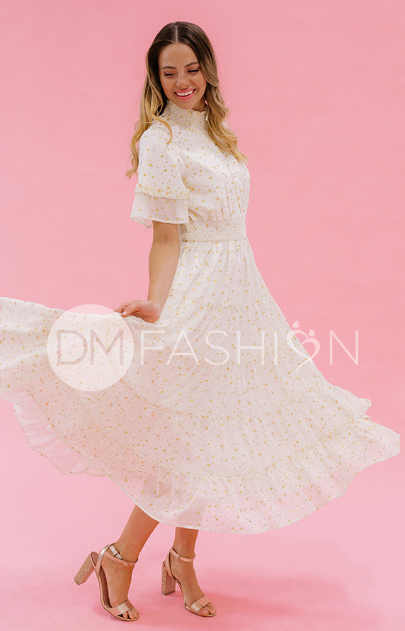 Dakota Cr¨¦me Gold Stars Dress - DM Exclusive - Maternity Friendly- FINAL SALE