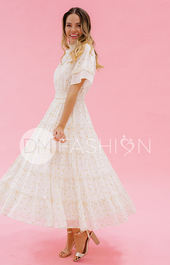 Dakota Cr¨¦me Gold Stars Dress - DM Exclusive - Maternity Friendly- FINAL SALE