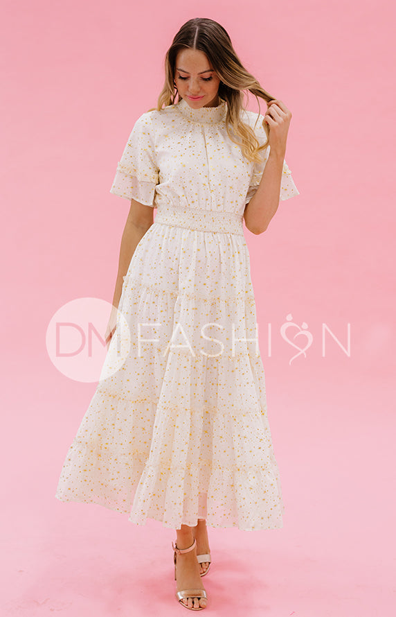 Dakota Cr¨¦me Gold Stars Dress - DM Exclusive - Maternity Friendly- FINAL SALE