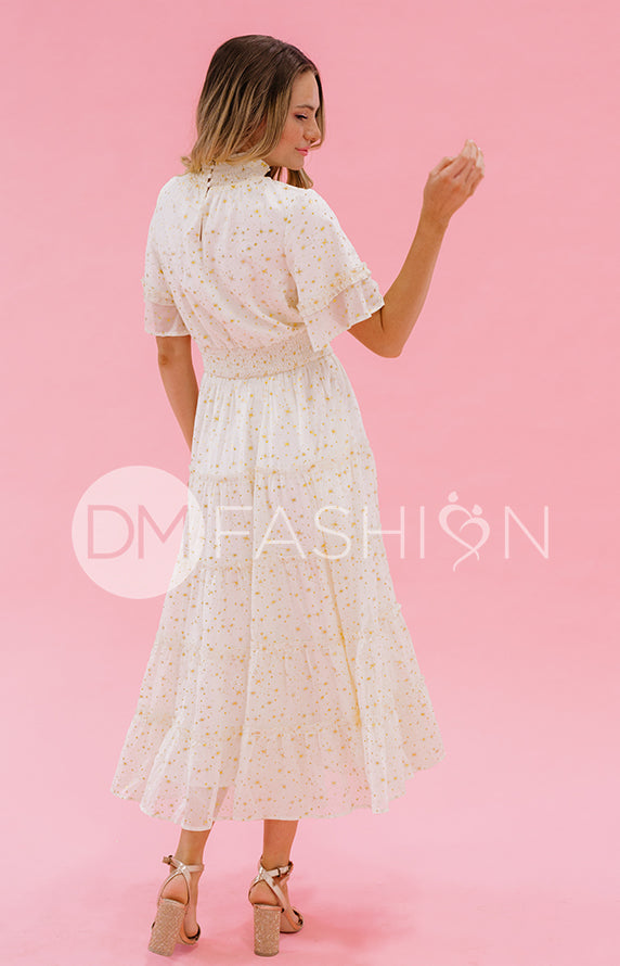 Dakota Cr¨¦me Gold Stars Dress - DM Exclusive - Maternity Friendly- FINAL SALE