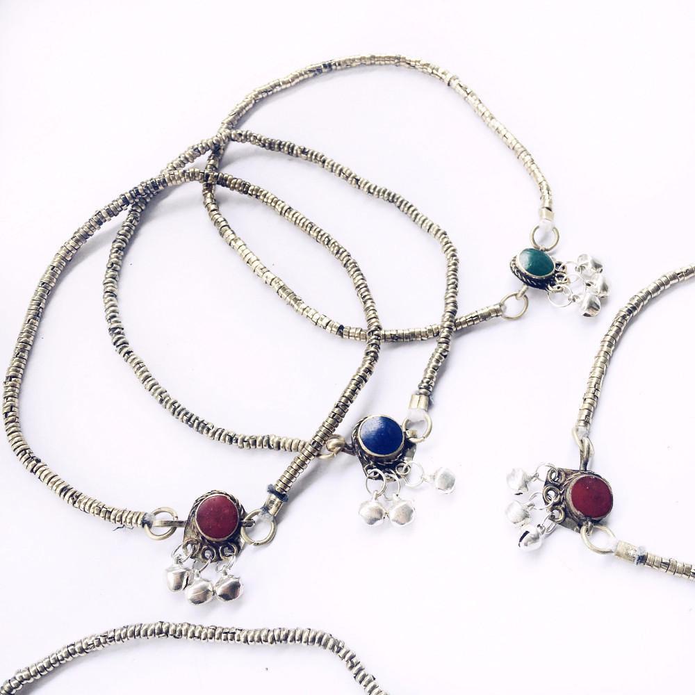Boho anklet with coloured stone and bells