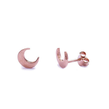Crescent Moon Stud Earrings - Sterling Silver Rose Gold Plated