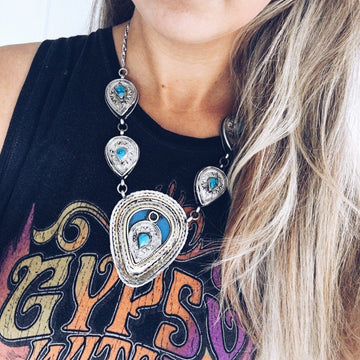 Chunky Tribal Pendant boho necklace - Turquoise