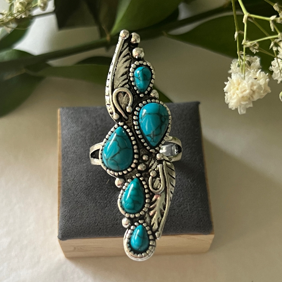 Turquoise Stone Vintage Feather Ring