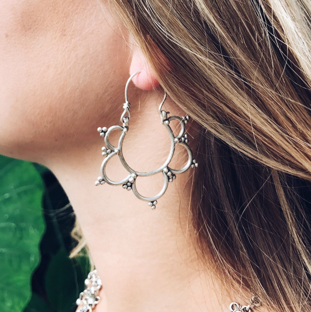 Flower tribal hoop earrings