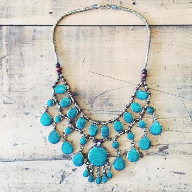 Tribal Turquoise stone boho necklace