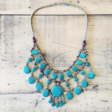 Tribal Turquoise stone boho necklace