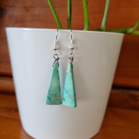 Green Sediment Turquoise Stone - Boho Earrings